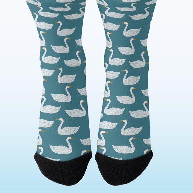 Calcetines Swan Bird Pattern Teal Green (Swan pattern socks for farmers and bird lovers)