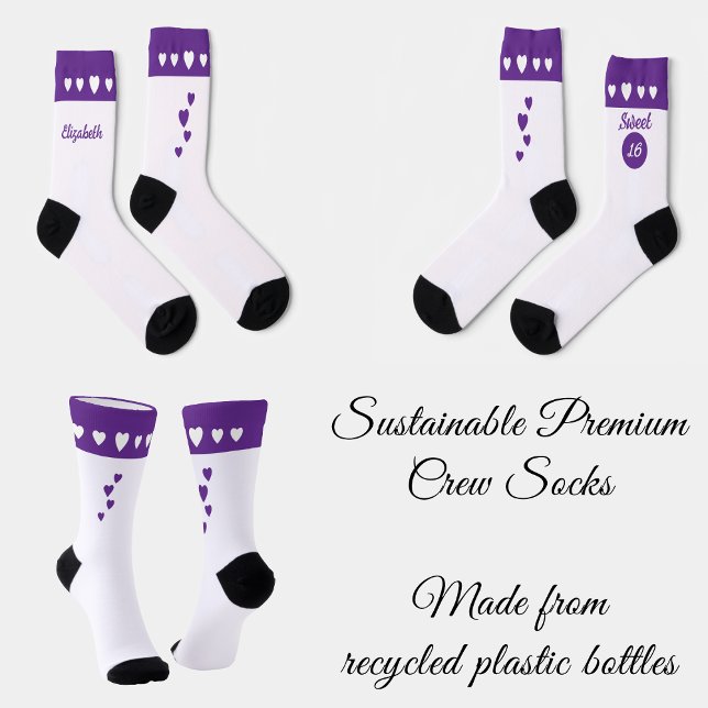 Calcetines Sweet 16 name púrpura cumpleaños (Subido por el creador)