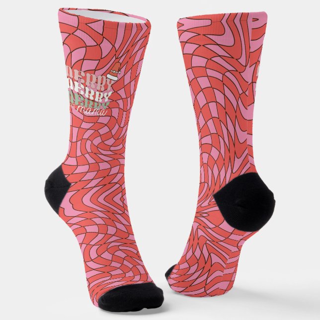 Calcetines Swirl Retro Rojo y Rosa | Merry Mama Navidades (Angular)