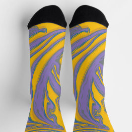 Calcetines Swirl retro: zócalos de mármol amarillo y púrpura