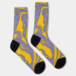 Calcetines Swirl retro: zócalos de mármol amarillo y púrpura