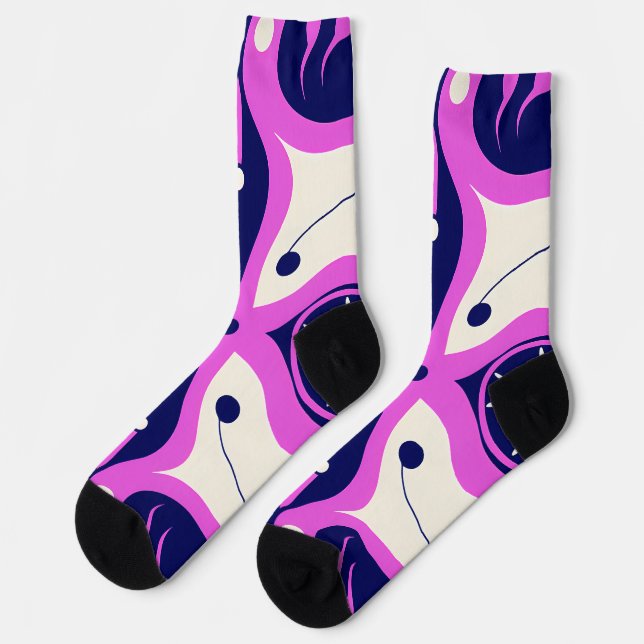 Calcetines Symmetrical Abstract Pattern in Purple and White (Izquierda)