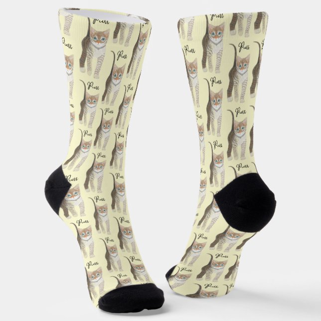 Calcetines Tabby Kitten With Text Pale Yellow (Angular)