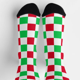 Calcetines tablero de ajedrez rojo y verde para navidades