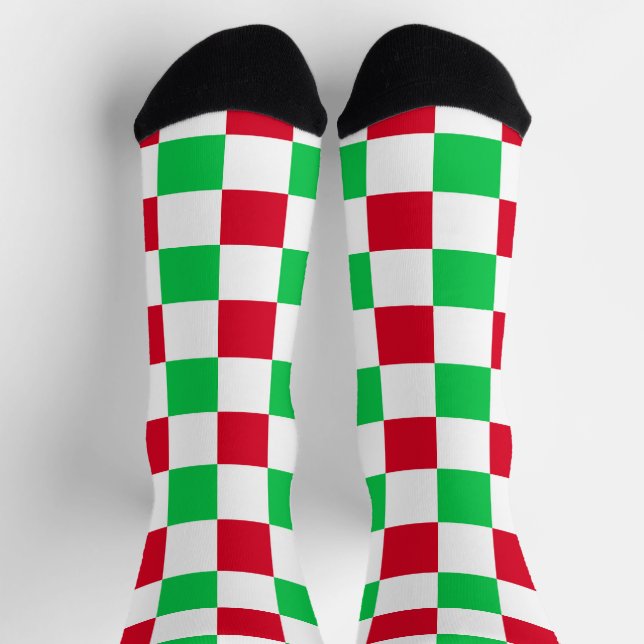 Calcetines tablero de ajedrez rojo y verde para navidades (Arriba)