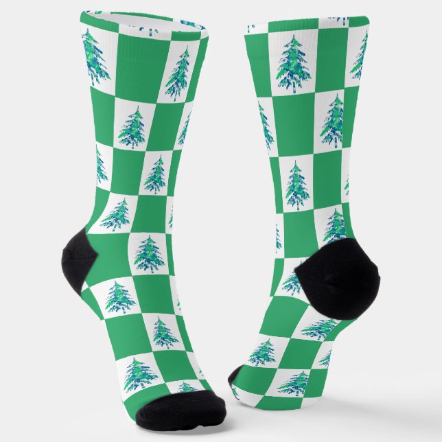 Calcetines tablero de cheques de árbol de navidad verde (Angular)
