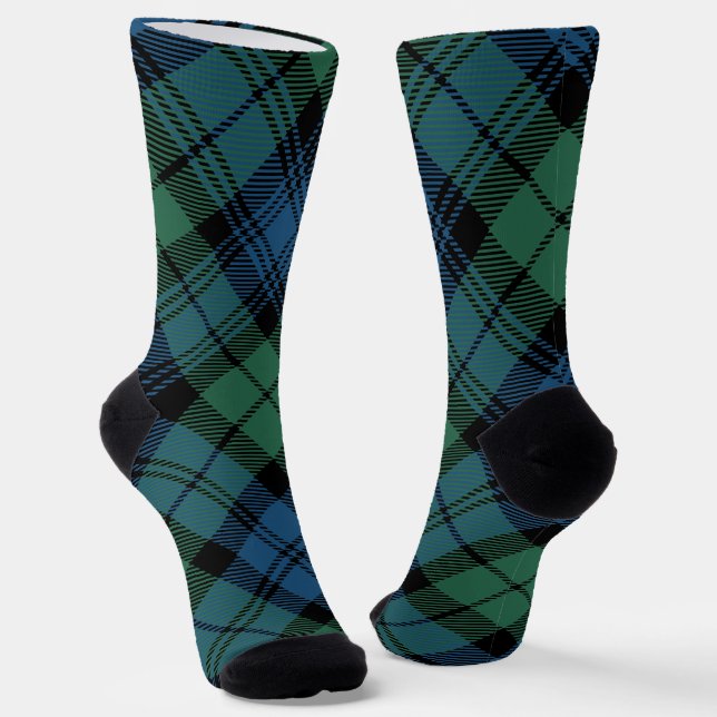 Calcetines Tartan Azul Verde Rústico Cuadro Campbell (Angular)