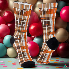 Calcetines Tartan cuadros personalizados de naranja y marrón 