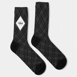 Calcetines Tartan negro blanco de Navidad Personalizar Monogr