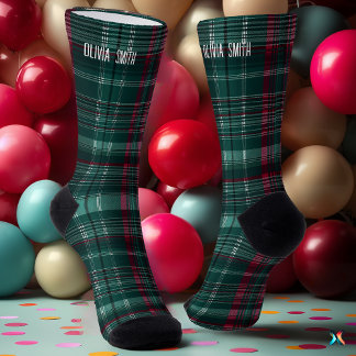 Calcetines Tartan personalizable verde esmeralda y burgundy