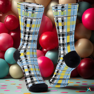 Calcetines Tartan Personalizado Azul, Amarillo y Negro Person