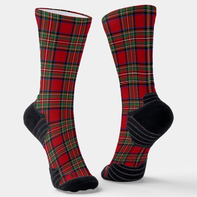 Calcetines Tartan Plaid Clan Stewart Rústico Verde Rojo (Angular)