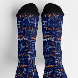 Calcetines Taylor nombre personalizado naranja gris azul