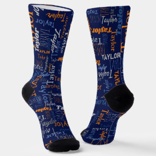 Calcetines Taylor nombre personalizado naranja gris azul