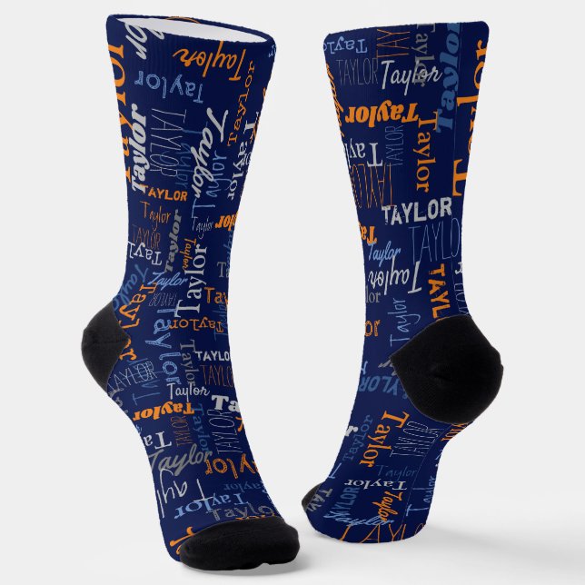 Calcetines Taylor nombre personalizado naranja gris azul (Angular)
