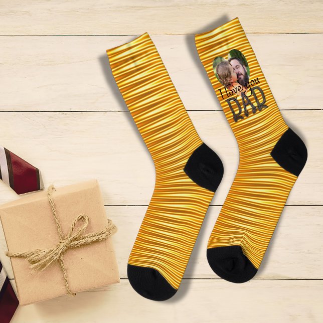 Calcetines Te Quiero Papá Foto Personalizada Brillante Dorado (Subido por el creador)