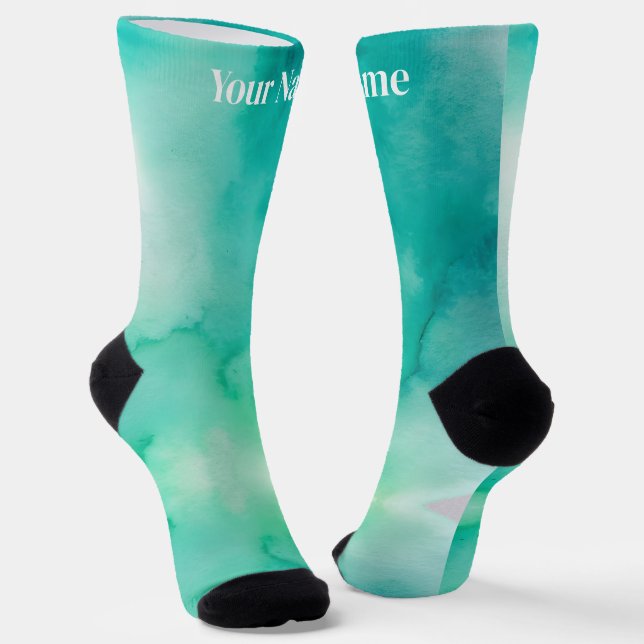Calcetines Teal Blue Green Marble | Custom Name (Angular)