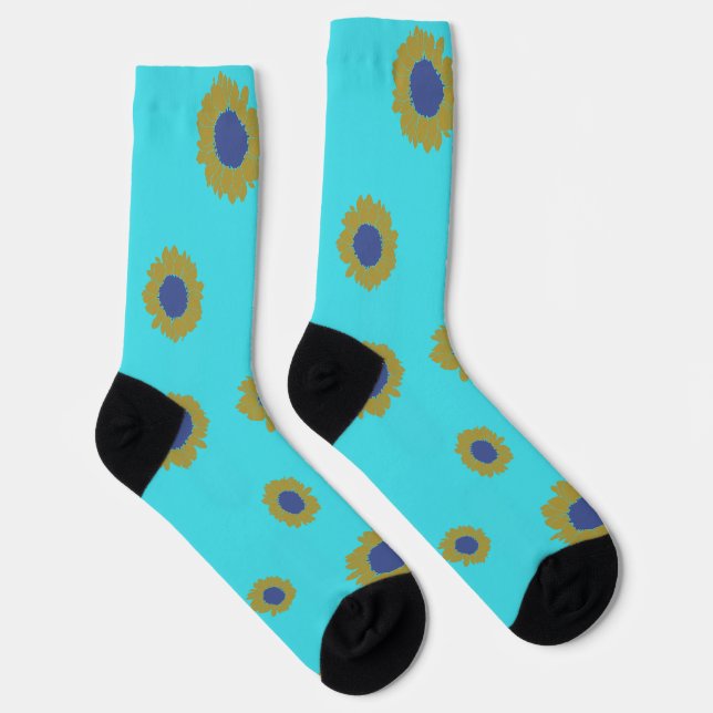 Calcetines Teal Sunflower Pattern Women's Socks (Derecha)