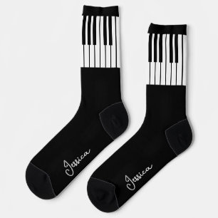 Calcetines Teclado de piano negro y blanco Añadir tu nombre
