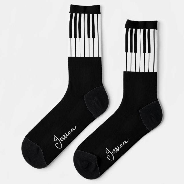 Calcetines Teclado de piano negro y blanco Añadir tu nombre (Izquierda)