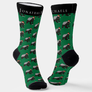 Calcetines Tejon divertido de Navidad verde de vacaciones