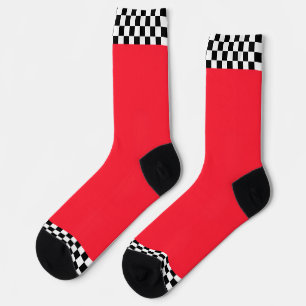 Calcetines Tela a cuadros negra y blanca Real Rojo