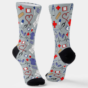 Calcetines Tela de batas de doctor y enfermera estampadas