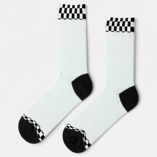 Calcetines Tela de cuadros en blanco y negro con ribete blanc