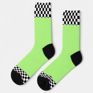 Calcetines Tela de cuadros negro y blanco con ribete verde br