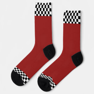 Calcetines Tela de cuadros negro y blanco recortada en rojo o
