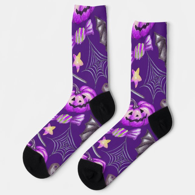 Calcetines Tema morado de Halloween (Izquierda)