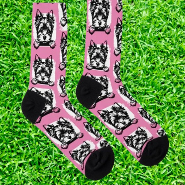 Calcetines Tema personalizado de la cachorro rosa del territo (Show your love for Welsh Terriers with personalized pink puppy socks. Unique, comfortable,  )