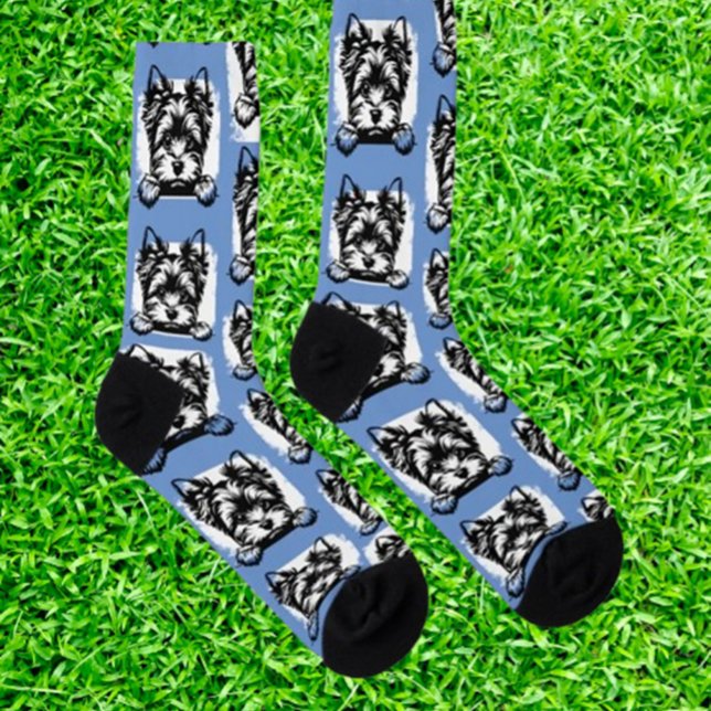 Calcetines Tema personalizado del baile azul del Terrier galé (Celebrate your love for Welsh Terrier Blue puppies with personalized theme socks. Add a unique touch)