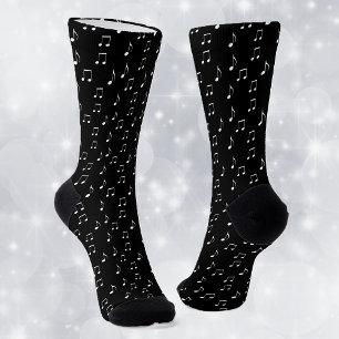 Calcetines Temas musicales White Music Notes sobre negro