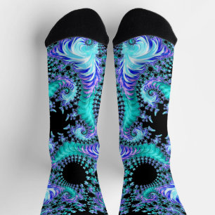 Calcetines Tentáculo cian psicodélico Resumen de arte fractal