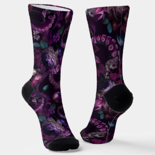 Calcetines Tentáculo gótico oscuro rosa con flores