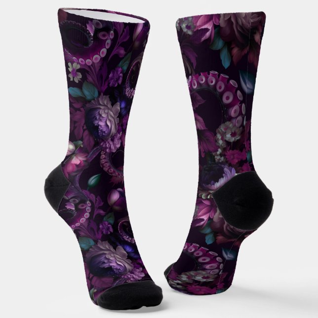 Calcetines Tentáculo gótico oscuro rosa con flores (Angular)