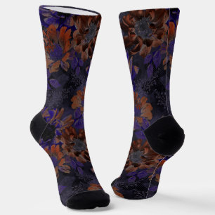 Calcetines Terracota, flores púrpura sobre un gris aterciopel