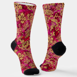 Calcetines Testéncil de oro Floral y suelo rosa texturado