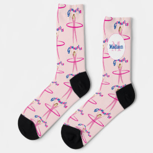 Calcetines Texto divertido de gimnasia Chica de aro hula rosa