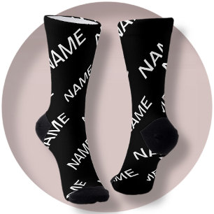 Calcetines Texto Personalizable   Negro y Blanco Moderno y Ne