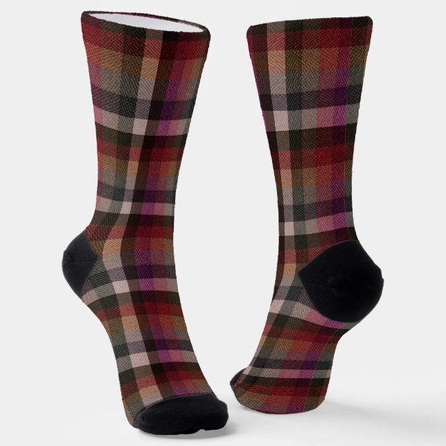 Calcetines Texturizado rojo, gris, frambuesa a cuadros. (Angular)