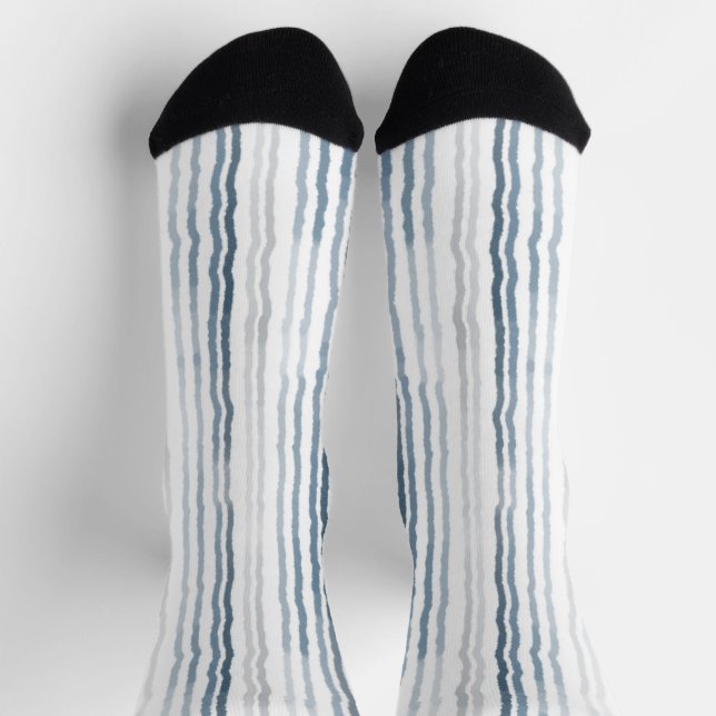 Calcetines Thin Watercolor Stripes, Slate Blue, Gray on White (Arriba)