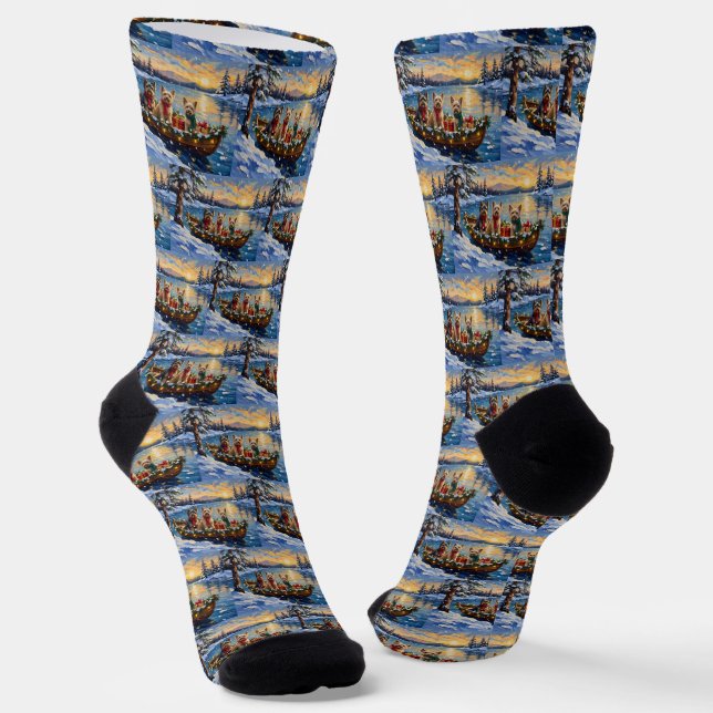 Calcetines Tibetan Terrier Christmas Boat Holiday (Angular)