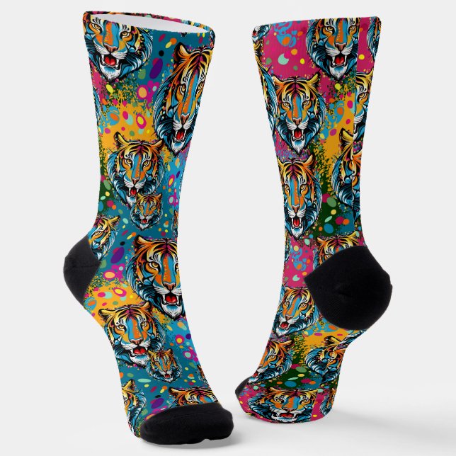 Calcetines Tiger Head Rainbow colors paint stains (Angular)