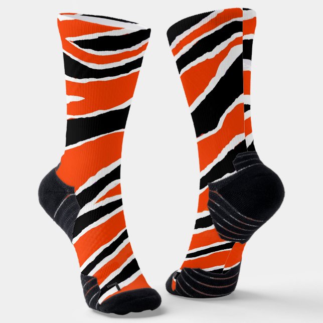 Calcetines Tigres de tigre patrón negro blanco Naranja (Angular)