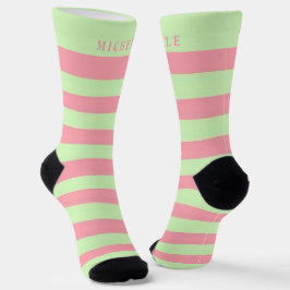Calcetines Tirada Rosa Verde Pastel Para Nombre Personalizado