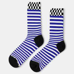 Calcetines Tirantes de cuadros en blanco y negro con franja a