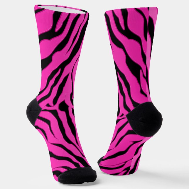 Calcetines Tiras De Tigre Negro Y Rosa Impresión Animal 2 (Angular)