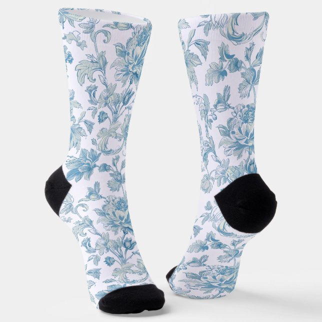 Calcetines Toile-de-jouy Chinoiseries Blue Floral Pattern (Angular)